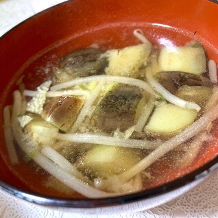 【洗い物削減】揚げナスともやしのスープ